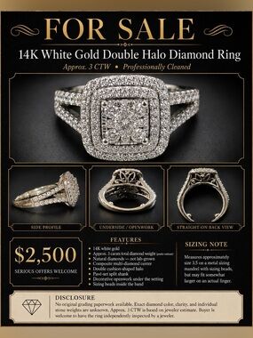 14K White Gold Double Halo Diamond Ring - White